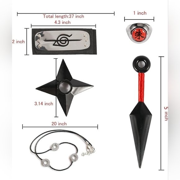 Naruto Akatsuki Uchiha Itachi Cloak Anime Cosplay New 8 piece Set - Picture 3 of 4